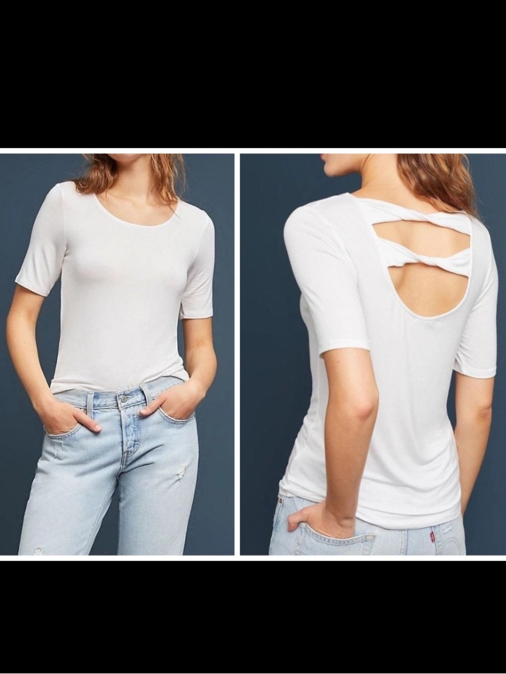 NWT Anthropologie Back-Twist Stretch Top White T-shirt